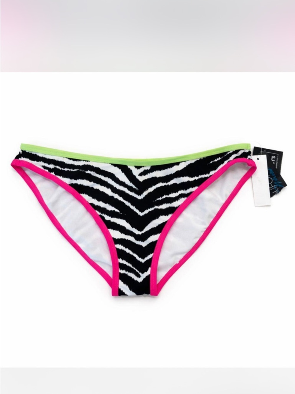 Vintage Y2K Bikini Bottom, Zebra Animal Print w/ Neon Trim Size Medium NWT